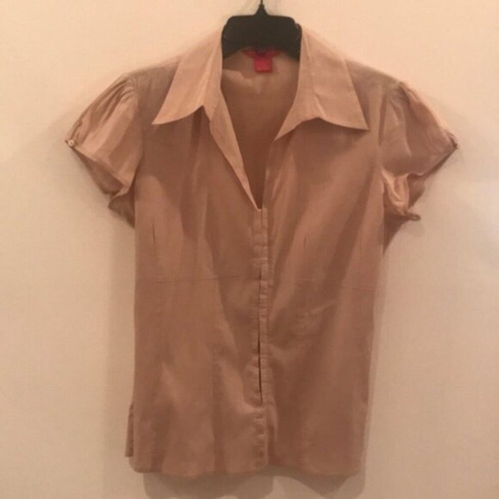 🍑 Vintage Sunny Leigh Women’s Peach Short-Sleeve Button-Up Blouse | Size M